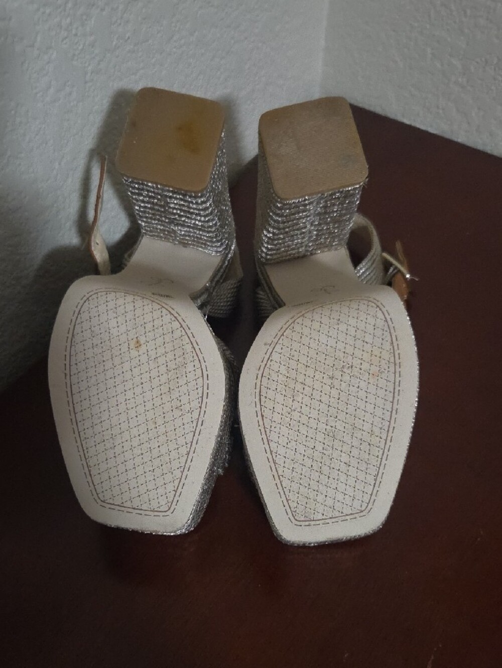 Jessica Simpson Silver Glitter Platform Block Heel Sandals - Picture 4 of 5